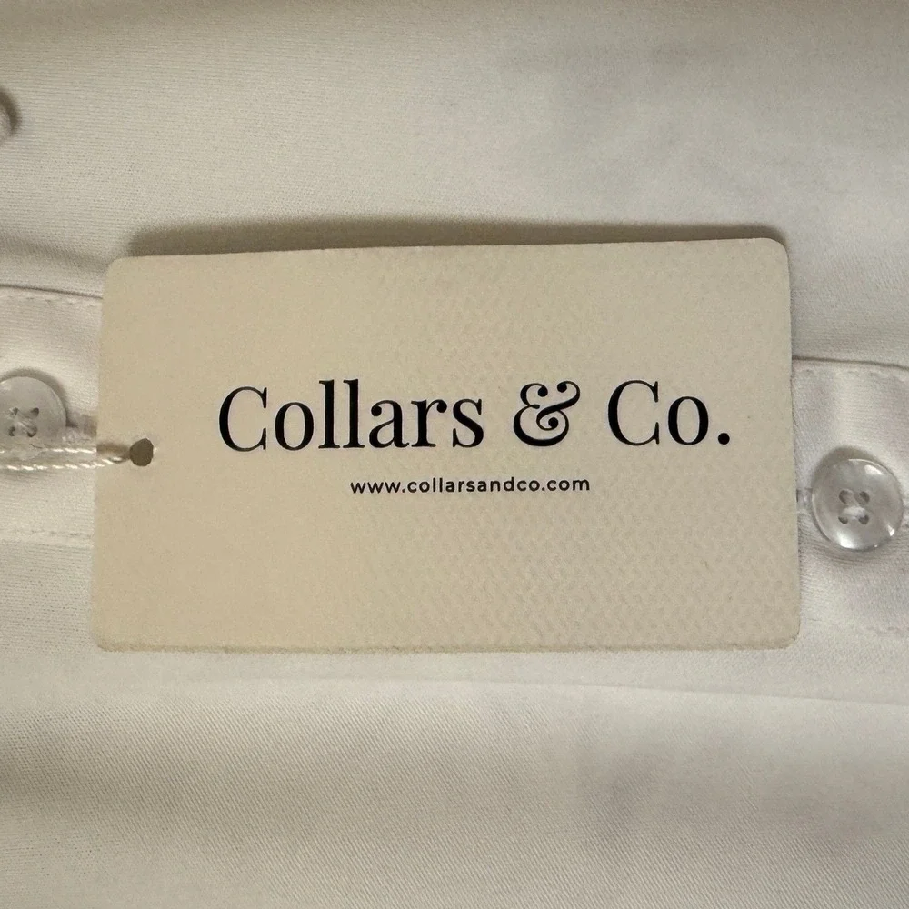 Collars & Co Mens Dress Collar Polo Shirt White Short Sleeve Stretch Small